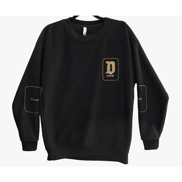 D MAGAZINE Men Pullover Textured Sweatshirt Sz L Black Embroidered Logo 22-13 - Picture 1 of 12